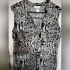 Wild Print Sleeveless Button Shirt XL